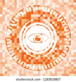 eye icon inside orange mosaic emblem with background