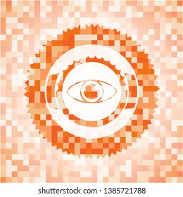 eye icon inside orange mosaic emblem with background