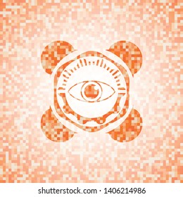 eye icon inside orange mosaic emblem
