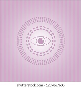 eye icon inside pink emblem. Vintage.