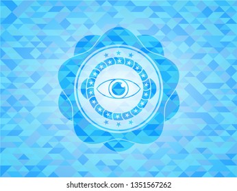 eye icon inside realistic light blue mosaic emblem