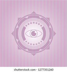 eye icon inside realistic pink emblem