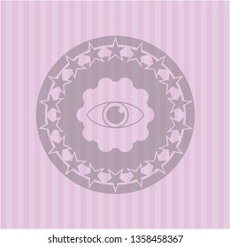 eye icon inside realistic pink emblem