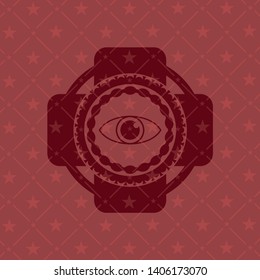 eye icon inside realistic red emblem