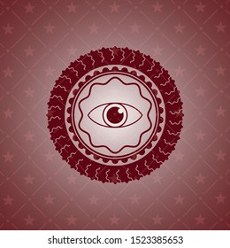 eye icon inside realistic red emblem