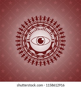 eye icon inside red emblem. Retro