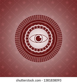 eye icon inside red emblem. Retro