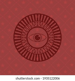 icono ocular dentro del emblema rojo. Retro. 