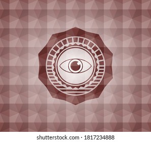 eye icon inside red geometric badge. Seamless. 