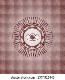 eye icon inside red polygonal badge. Seamless.