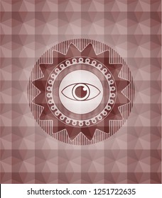 eye icon inside red seamless geometric badge.