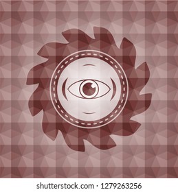 eye icon inside red seamless polygonal badge.