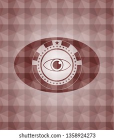 eye icon inside red seamless geometric badge.