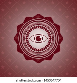 eye icon inside retro red emblem
