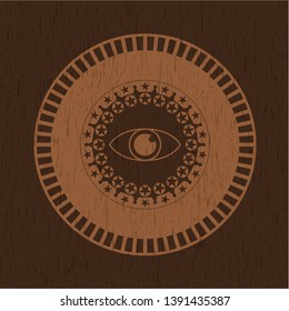 eye icon inside retro style wood emblem