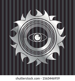 eye icon inside silver badge or emblem