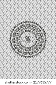 icono ocular dentro de la placa de plata. Patrón de escalas. Ilustración vectorial. Detallado. 