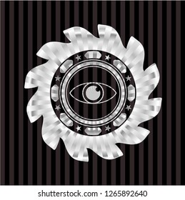 eye icon inside silver shiny emblem
