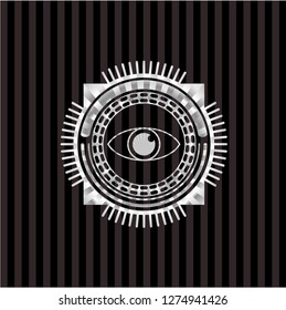eye icon inside silvery shiny emblem