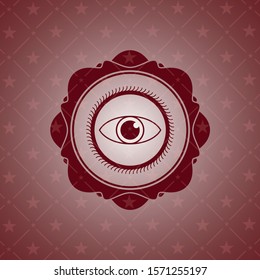 eye icon inside vintage red emblem