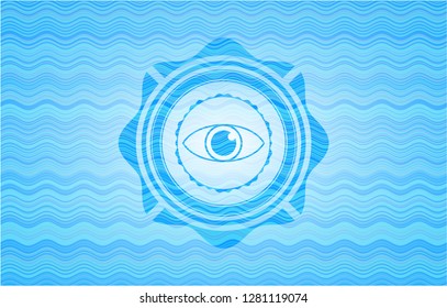 eye icon inside water style badge.