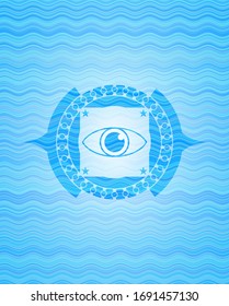 eye icon inside water style badge.