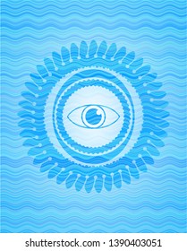 eye icon inside water wave representation emblem background.