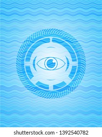 eye icon inside water wave representation badge background.