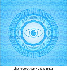 eye icon inside water wave representation emblem background.
