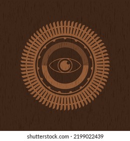 eye icon inside wood emblem. Retro. 
