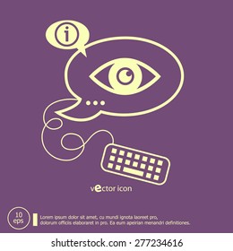 Eye  icon and keyboard design elements. Line icons for application development, web page coding and programming, creative process
