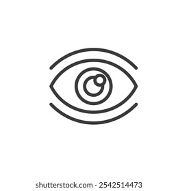 Ojo, icono en diseño de línea. Ojo, visión, vista, pupila, iris, mirada, retina sobre Vector de fondo blanco. Icono de trazo editable del ojo