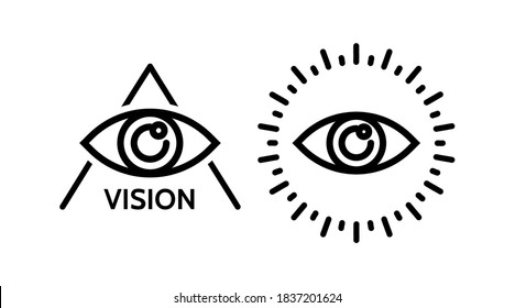 Eye icon. Line Vector illustration. Logo cyber vision isolated element. Metaphor of strategy in business.