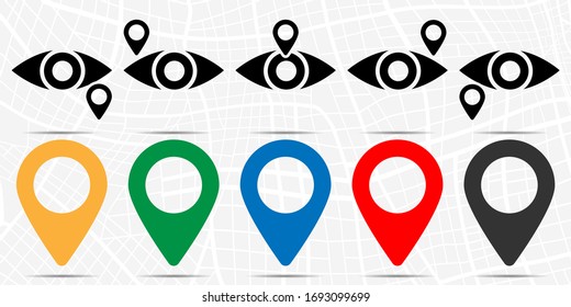 Icono de ojo en conjunto de ubicaciones. Glifo simple, elemento de ilustración plana de la web, iconos temáticos minimalistas