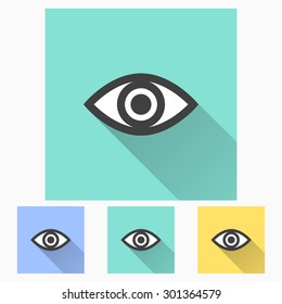 Eye  - icon with long shadow, flat design. Vector illustration