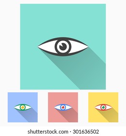 Eye  - icon with long shadow, flat design. Vector illustration