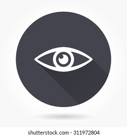 Eye  icon with long shadow, flat design. Vector illustration.