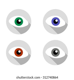 Eye icon with long shadow. Flat, vector, illustration.