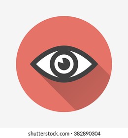 Eye  icon with long shadow, flat design. Vector illustration.