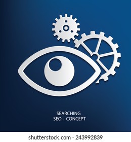 Eye icon on blue background, clean vector