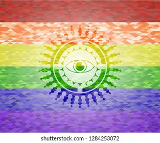 eye icon on mosaic background with the colors of the LGBT flag