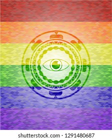 eye icon on mosaic background with the colors of the LGBT flag