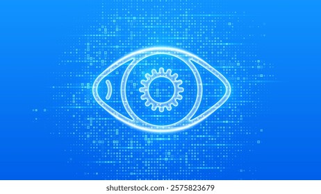 Eye icon. Ophthalmology. Vision eye care. Ophthalmologist consultation. Eye Exam. Laser Surgery. Choosing glasses. Blue medical background made with cross shape symbol. Vector illustration.