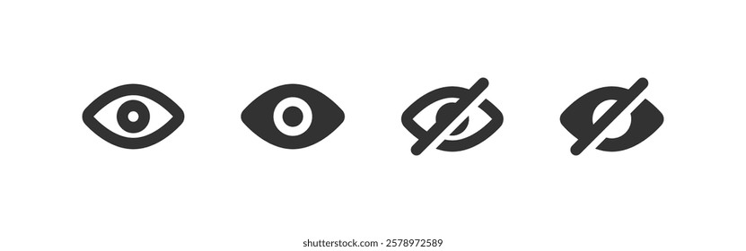 Eye icon. Optical vision sign. See, unsee symbols. Show and hide password.