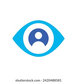 Eye icon with a profile symbol in the middle. Vector icon, isolated.