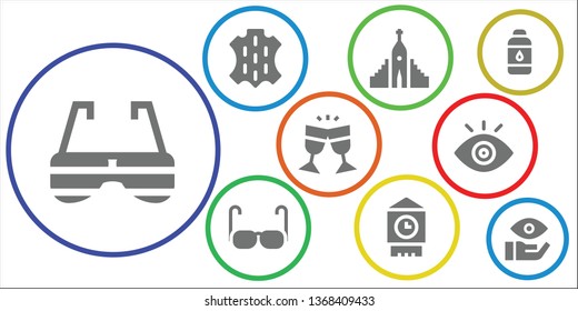 eye icon set. 9 filled eye icons.  Simple modern icons about  - Sunglasses, Skin, Hallgrimskirkja, Glasses, Big ben, View, Contact lens, Eye
