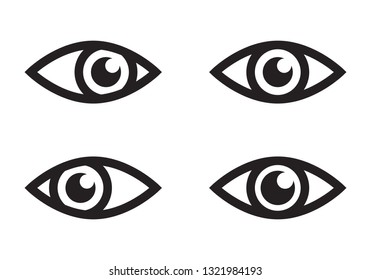 Eye icon set, black isolated on white background, vector illustration.