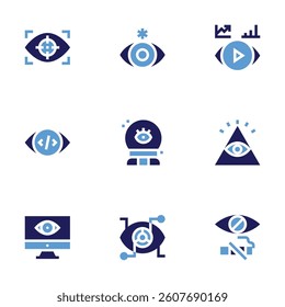 Eye icon set. Bold style. Duotone colors. vision, view, metis, crystal ball, cyber security, god.
