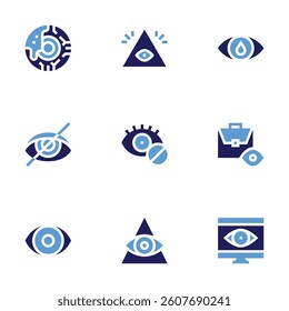 Eye icon set. Bold style. Duotone colors. eyeball, blind, cornea, god, look, appearance, briefcase, monitoring.
