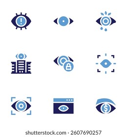 Eye icon set. Bold style. Duotone colors. eye, attention, eye clinic, vision, identification.